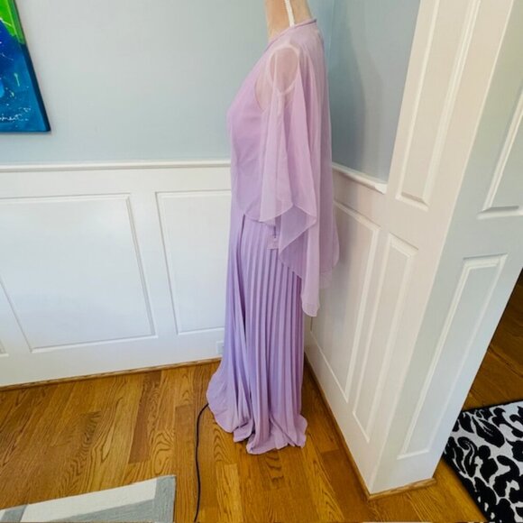 Vintage 1970's NOS Pleated Butterfly Batwing Cape Maxi Dress Lavender Small - Picture 5 of 10